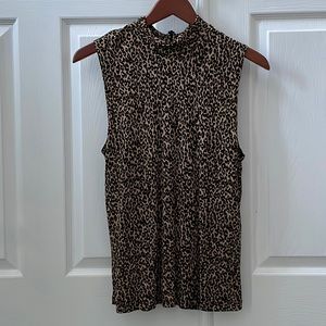 Ann Taylor Leopard Print Mockneck Sleeveless Top